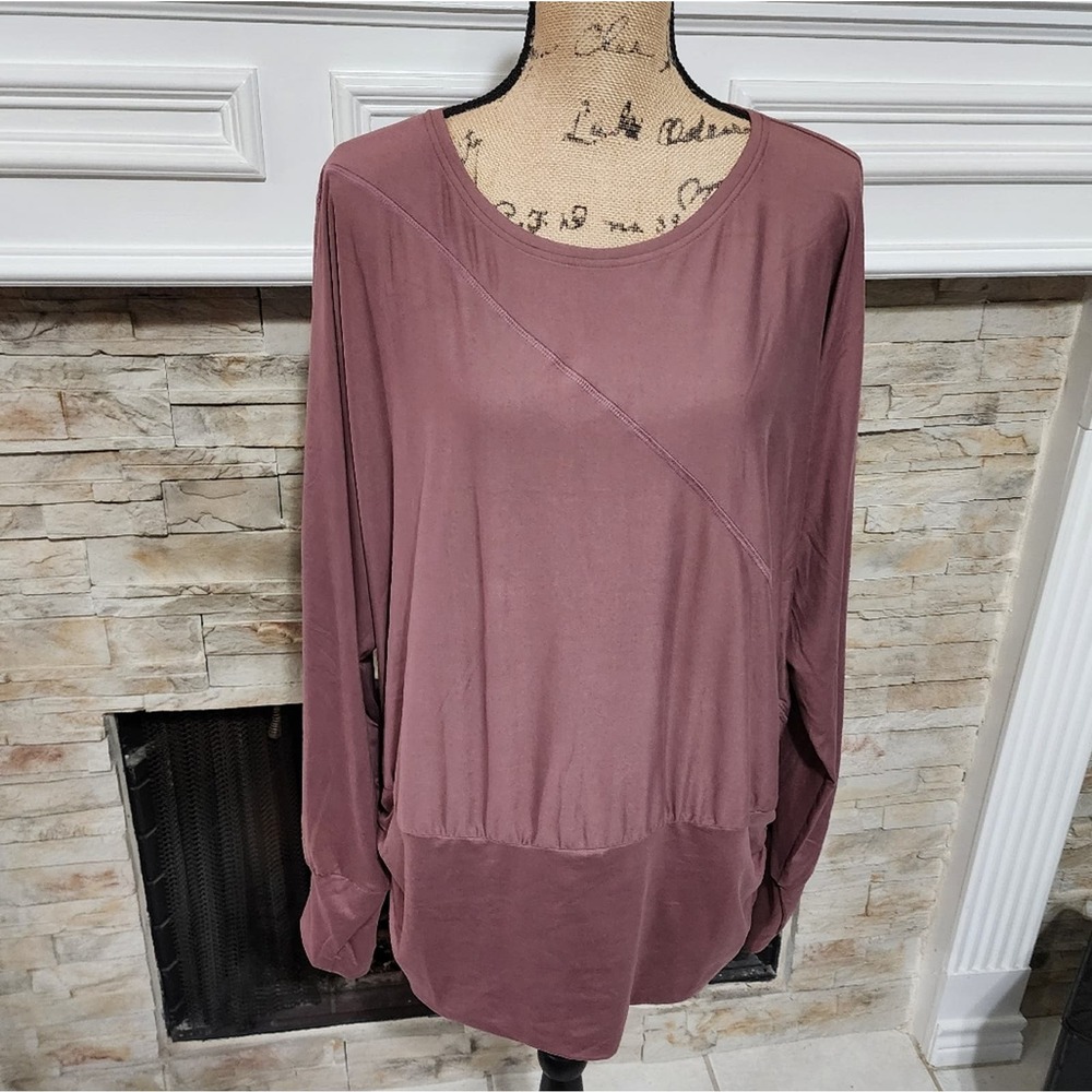 Tahari Rose Pink Mauve Ruched Side Thumbhole Sports Active‎ Shirt Plus Size 2X